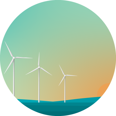 Illustration of wind turbine in front of a sunset